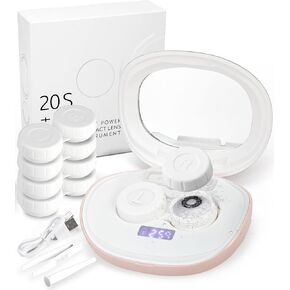 ofone Contact Lens Cleaner, Ultrasonic Contact Lens Cleaning Machine with USB Charger, Timer Display and 5 Contact Solution Cases Kit Replacement for Soft Hard Colored RGP Lenses (Pink)
