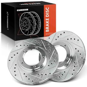 A-Premium 11.69 inch (296.8mm) Front Drilled and Slotted Disc Brake Rotors Compatible with Select Toyota Models - Tacoma 1995-2004, 4Runner 1996-2002, 2-PC Set