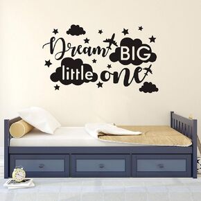 Quote Wall Decal, Dream Big Little One Decal, Baby Room Decor, Quote for Kids, Baby Boy Room DecorPlane Decal, Cloud and Star Decal, Wall Decals Nursery(Y40) (Large, White)