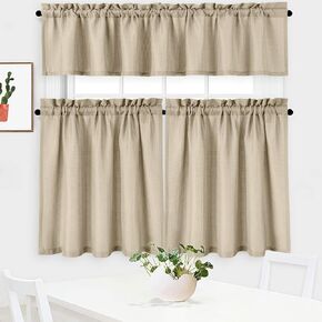 3 Pieces Waffle Weave Textured Kitchen Tier Curtains and Valance Set for Bathroom, Waterproof Tailored Short Cafe Curtains, White