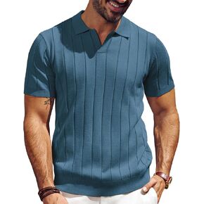 PJ PAUL JONES Men's Polo Shirt V Neck Texture Shirt Short Sleeve Casual Knit Polos