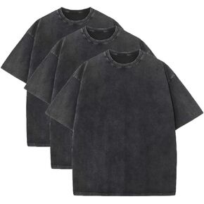 Men's Cotton Oversized Acid Wash T Shirts Crew Neck Casual Basic Tee Tops Vintage Short Sleeve