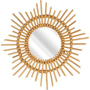 Tissting Makeup Mirror Rattan 13.8 x 4.7in Star Shape Bohemian Hanging Glass Mirror Rustic Art Decoration Handwoven Mirror for Bedroom Living Room Hallway
