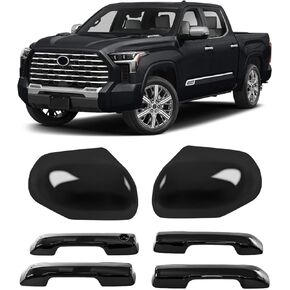 sportuli Black Vehicle Side View Mirror Covers Caps + Door Handle Covers Replace for 2022 2023 2024 Toyota Tundra with Turn Signal Model, Without Smart Key Holes