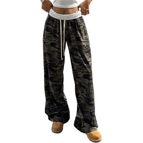 Women's Camo Pants Drawstring Waist Straight Leg Sweatpants Baggy Pants Joggers Trendy Y2k Pants
