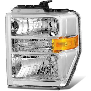 DNA MOTORING Headlamps Headlight Assembly Compatible With 08-14 Ford E150 08-21 E350 E450SD 16-21 F650 F750, Left, Chrome/Amber, HL-OEM-ESD08-CH-AM-L