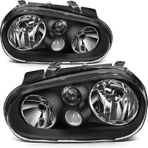 SCITOO Headlight Assembly For Volkswagen Cabrio 1999-2002 2-Door For Volkswagen Golf 1999-2006 Headlamp Black Housing Clear Lens Driver and Passenger Side