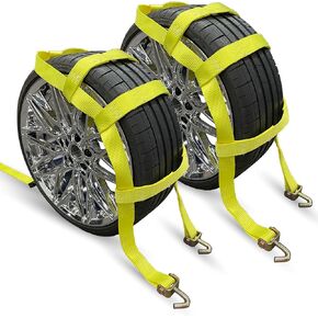 KODIAK STRAPS Adjustable Wheel Net Tow Dolly Basket Straps with Swivel J Hooks (2 Pack) Tow Dolly Straps Universal for 14"-22" Tires - strap for dolly with Ratchet or Winches, 10,000lbs Break Strength