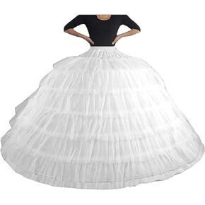 Women‘s 6 Hoop Petticoat Crinoline Skirt Petticoats for Women Underskirt Ball Gown for for Bridal Wedding Dress Ball Gown White