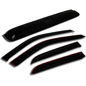 TuningPros WSVT2-492 Sunroof Moonroof Type 2 and Out-Side Mount Window Visor Deflector Rain Guard Dark Smoke 5-pc Set