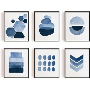 INFUNLY Abstract Blue Wall Art Prints, 8x10 Unframed Navy Watercolor Paintings Boho Minimalist Canvas Pictures Prints for Living Room Bedroom Home Room Decoration Set of 6