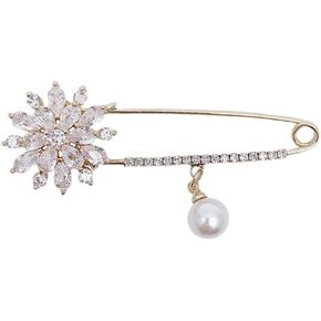 Crystal Snowflake Brooch Pin Sweater Shawl Clip Faux Pearl Rhinestone Lapel Decorative Safery Pin Dress Jackets Suit Pants Skirt Waist Brooches Pins Delicate Jewelry Gifts for Women Girls Christmas