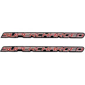 2Pc Supercharged Emblem 3D Badge Logo Aluminum Adhesive Decal Badge Fit for Universal SUV Truck Car (Red Silver), EmBroom-211