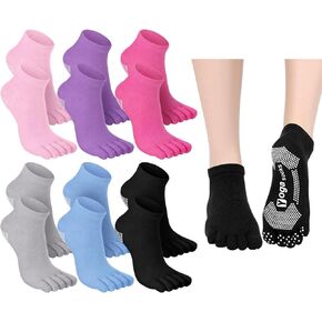 6 Pairs Women Toe Socks Non Slip Yoga Socks with Grip Men Pilates Toe Socks for Dance Gym