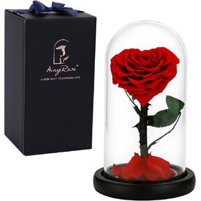 Forever Preserved Real Heart Rose Flower Birthday Gifts for Women,Valentines Gifts Eternal Flower in Glass Gifts for Valentine's Day Mothers Day Christmas Anniversary Birthday (Purple)