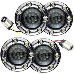 Eagle Lights 2 Inch Infinity Beam Front and Rear LED Turn Signal Kit w/Running LED Light Ring Covers for Harley Davidson Motorcycles - Chrome / 1157 Front / 1156 Rear