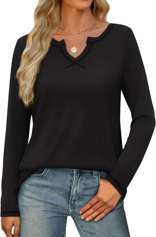 Womens V Neck Long Sleeve T Shirts Casual Loose Fit Fall Tops Trendy 2024 in Kuwait