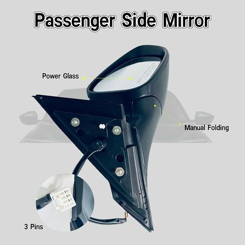 مرآة جانبية للركاب متوافقة مع هوندا أكورد LX 2018-2022، رياضية، مع زجاج كهربائي، تسخين، كشف البقع العمياء و7 دبابيس قابلة للطي يدويًا، إشارة سوداء/بدون انعطاف in Kuwait
