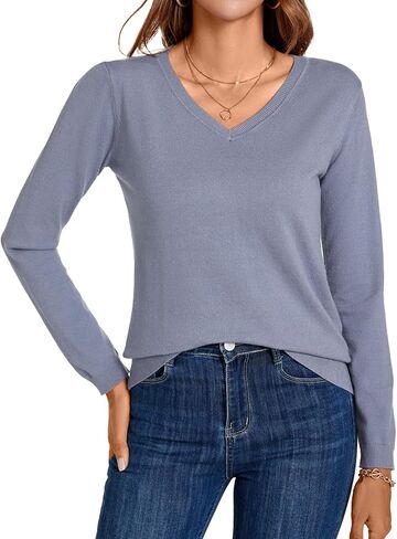 MINTLIMIT Lightweight Sweaters for Women 2024 Casual Fall Long Sleeve Shirts Blouse Knit V Neck Pullover Sweater Tops in Saudi Arabia