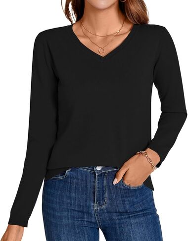 MINTLIMIT Lightweight Sweaters for Women 2024 Casual Fall Long Sleeve Shirts Blouse Knit V Neck Pullover Sweater Tops in Saudi Arabia