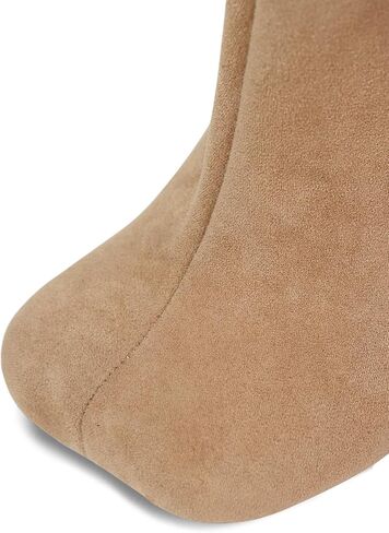 Women's Suede Leather Knee High Boots Square Toe Slip on Wide Calf Stiletto Heels Tall Booties Fashion Long Boots Ladies Green Size 8.5 in Saudi Arabia