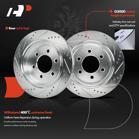 دوارات فرامل قرصية مشقوقة ومثقوبة خلفية مقاس 13.23 بوصة (336 مم) متوافقة مع موديلات Ford - F-150 F150 2015 2016 2017، مجموعة مكونة من قطعتين in Saudi Arabia