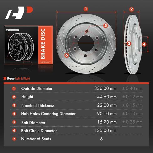 دوارات فرامل قرصية مشقوقة ومثقوبة خلفية مقاس 13.23 بوصة (336 مم) متوافقة مع موديلات Ford - F-150 F150 2015 2016 2017، مجموعة مكونة من قطعتين in Saudi Arabia