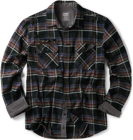 CQR Men's All Cotton Flannel Shirt, Long Sleeve Casual Button Down Plaid Shirt, Brushed Soft Outdoor Tactical Work Shirts in Saudi Arabia