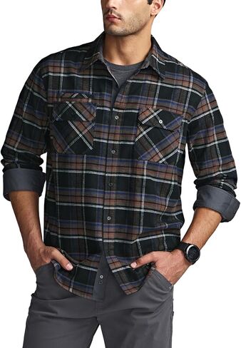 CQR Men's All Cotton Flannel Shirt, Long Sleeve Casual Button Down Plaid Shirt, Brushed Soft Outdoor Tactical Work Shirts in Saudi Arabia