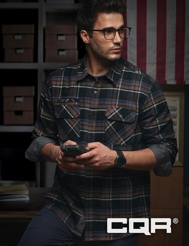 CQR Men's All Cotton Flannel Shirt, Long Sleeve Casual Button Down Plaid Shirt, Brushed Soft Outdoor Tactical Work Shirts in Saudi Arabia