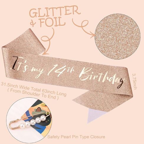TOBATOBA 14th Birthday Decorations for Girls, Rose Gold Birthday Sash and Tiara for Girls, It's My 14th Birthday Decorations for Girls, 14 Birthday Crown Happy Birthday Gift Party Supplies for Girls in Kuwait