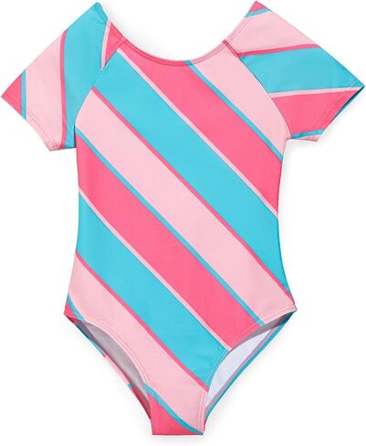 Haloumoning Girls One Piece Swimsuits Kids Short Sleeve Bowknot Backless Bathing Suit Swimwear 5-14 Years in Saudi Arabia