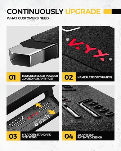 KYX 6 inches Running Boards Side Steps Fit for 2015-2024 Ford F150 SuperCrew Cab & 2017-2024 Ford F250 F350 Super Duty Crew Cab (Nerf Bar Side Steps Side Bars), Textured Black Powder Coated in Saudi Arabia