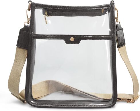 Women's Clear PVC Cross Body Bag Zipper Pocket Shoulder Bag with Vegan Leather Trim Stadium Approved Transparent Purse in Saudi Arabia