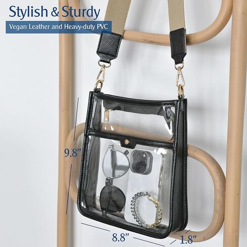 Women's Clear PVC Cross Body Bag Zipper Pocket Shoulder Bag with Vegan Leather Trim Stadium Approved Transparent Purse in Saudi Arabia
