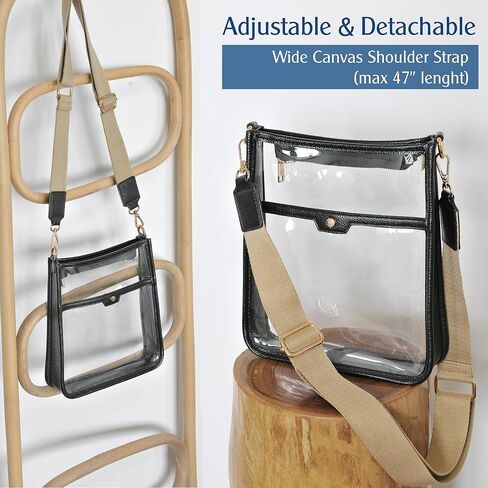 Women's Clear PVC Cross Body Bag Zipper Pocket Shoulder Bag with Vegan Leather Trim Stadium Approved Transparent Purse in Saudi Arabia