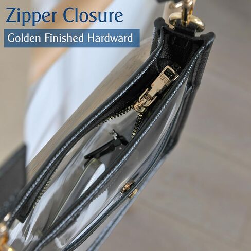 Women's Clear PVC Cross Body Bag Zipper Pocket Shoulder Bag with Vegan Leather Trim Stadium Approved Transparent Purse in Saudi Arabia