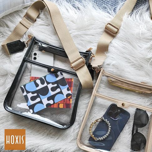 Women's Clear PVC Cross Body Bag Zipper Pocket Shoulder Bag with Vegan Leather Trim Stadium Approved Transparent Purse in Saudi Arabia