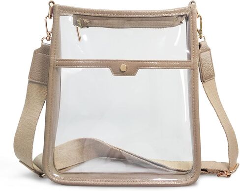 Women's Clear PVC Cross Body Bag Zipper Pocket Shoulder Bag with Vegan Leather Trim Stadium Approved Transparent Purse in Kuwait