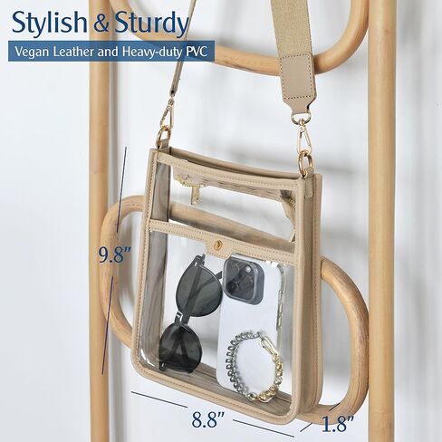 Women's Clear PVC Cross Body Bag Zipper Pocket Shoulder Bag with Vegan Leather Trim Stadium Approved Transparent Purse in Kuwait