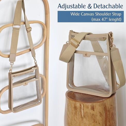 Women's Clear PVC Cross Body Bag Zipper Pocket Shoulder Bag with Vegan Leather Trim Stadium Approved Transparent Purse in Kuwait