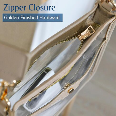 Women's Clear PVC Cross Body Bag Zipper Pocket Shoulder Bag with Vegan Leather Trim Stadium Approved Transparent Purse in Kuwait