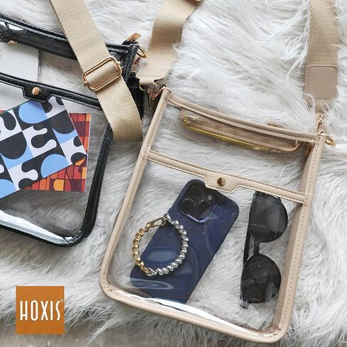 Women's Clear PVC Cross Body Bag Zipper Pocket Shoulder Bag with Vegan Leather Trim Stadium Approved Transparent Purse in Kuwait