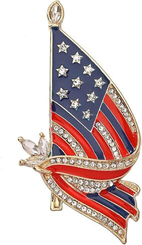 Patriotic American Flag Pin for Women Men, 4th of July Independence Day Heart Letter Brooch with Rhinestone, Costume Accessories for Sweater Dress Scarf in Saudi Arabia