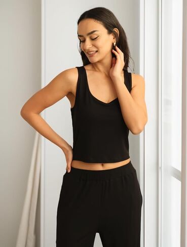 ft FENTENG Lounge Sets for Women 4 Piece Ribbed Knit Crop Tank Top and Shorts Pants Casual Outfits in Saudi Arabia