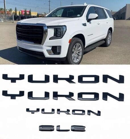 Yoaoo Set 4pack OEM Two Yukon Plus Tailgate Yukon SLT Emblems Letter Badge 3D Compatible with Yukon Denali 2019-2025 84831809 Shiny Chrome in Kuwait