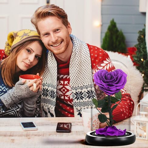 هدايا عيد ميلاد زهرة الورد الحقيقية المحفوظة إلى الأبد للنساء، هدايا عيد الحب زهرة أبدية في هدايا زجاجية لعيد الحب وعيد الأم وعيد الميلاد والذكرى السنوية لعيد الميلاد (أرجواني) in Kuwait