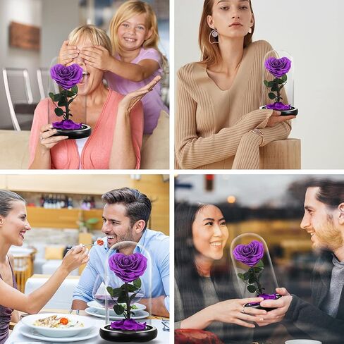 هدايا عيد ميلاد زهرة الورد الحقيقية المحفوظة إلى الأبد للنساء، هدايا عيد الحب زهرة أبدية في هدايا زجاجية لعيد الحب وعيد الأم وعيد الميلاد والذكرى السنوية لعيد الميلاد (أرجواني) in Kuwait