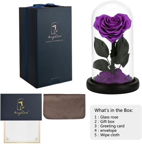 هدايا عيد ميلاد زهرة الورد الحقيقية المحفوظة إلى الأبد للنساء، هدايا عيد الحب زهرة أبدية في هدايا زجاجية لعيد الحب وعيد الأم وعيد الميلاد والذكرى السنوية لعيد الميلاد (أرجواني) in Kuwait