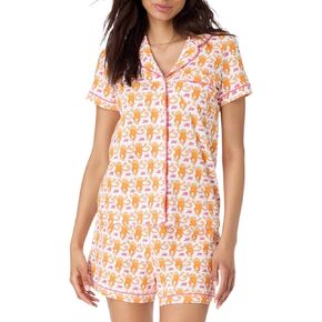 Womens Y2k Pajamas Set 2 Piece Button Down Monkey Shorts Set Roller Dupes Rabbit Preppy Loungewear Pjs Orange